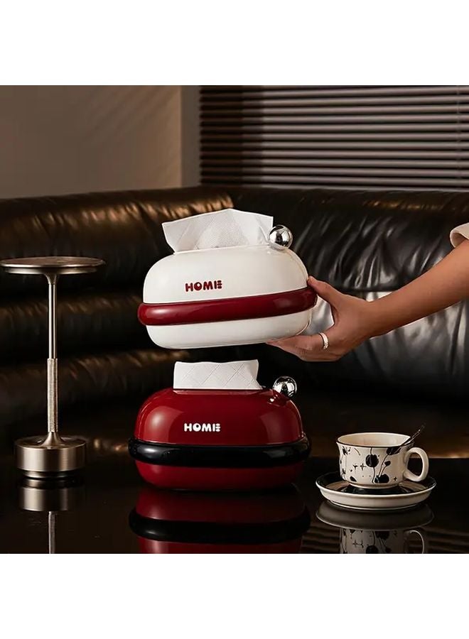 حامل علبة المناديل الكرتوني بدائرة بيضاء وحمراء بتصميم زنبركي مضغوط لتخزين الحمام وغرفة المعيشة - Image 5